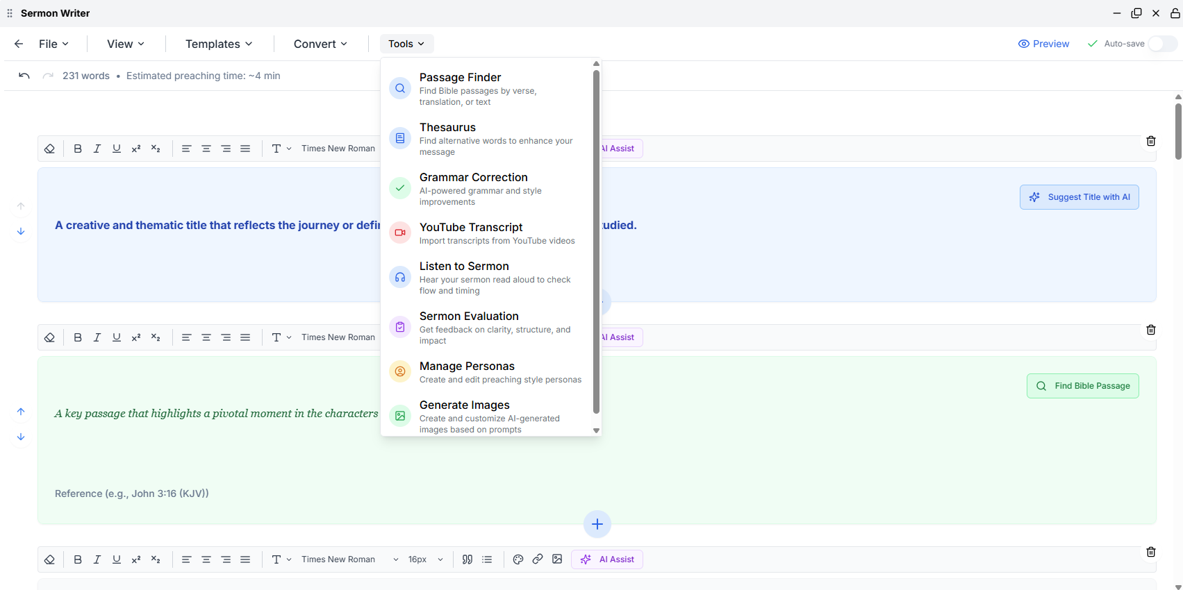 Integrated AI Tools Menu