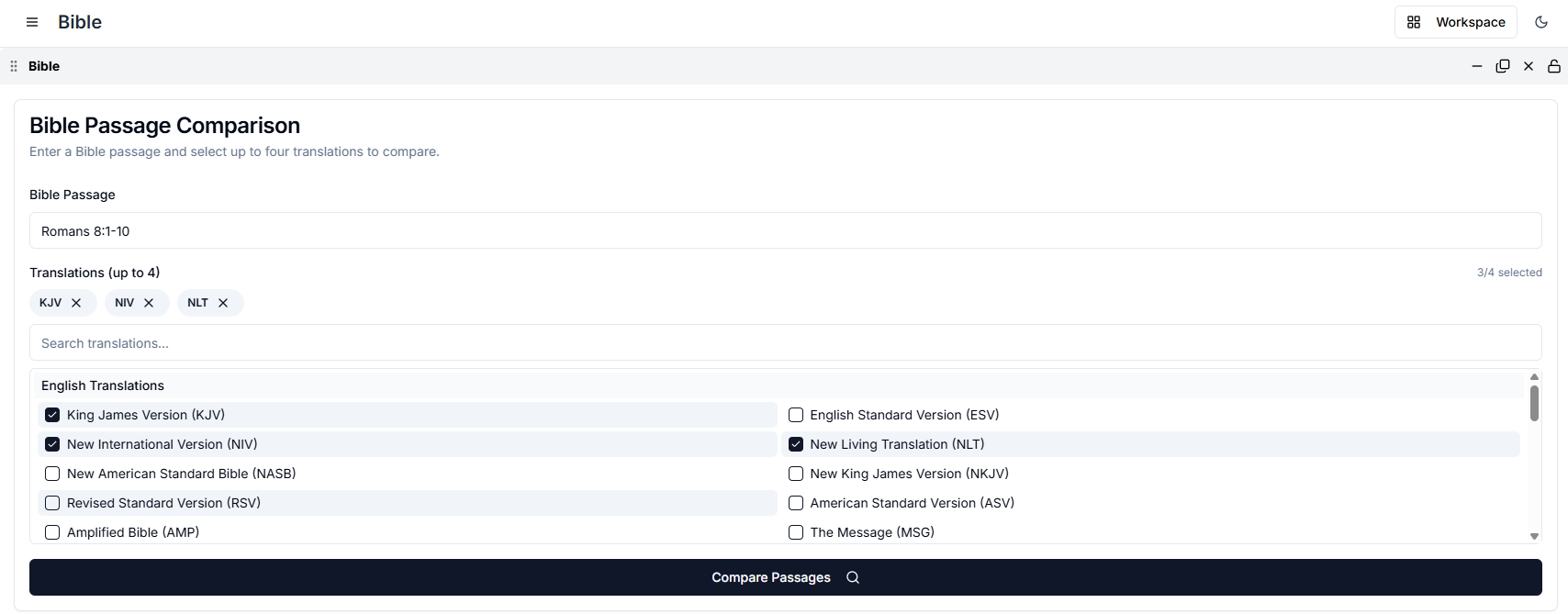 Bible Translation Comparison Interface