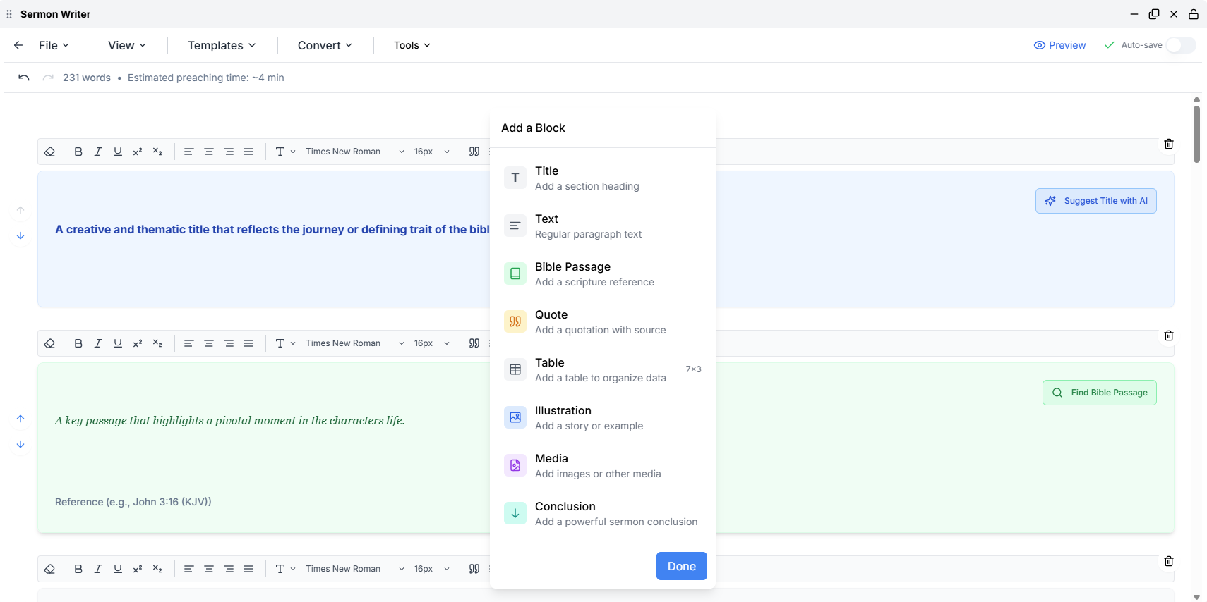 Block Writer Interface with Content Blocks