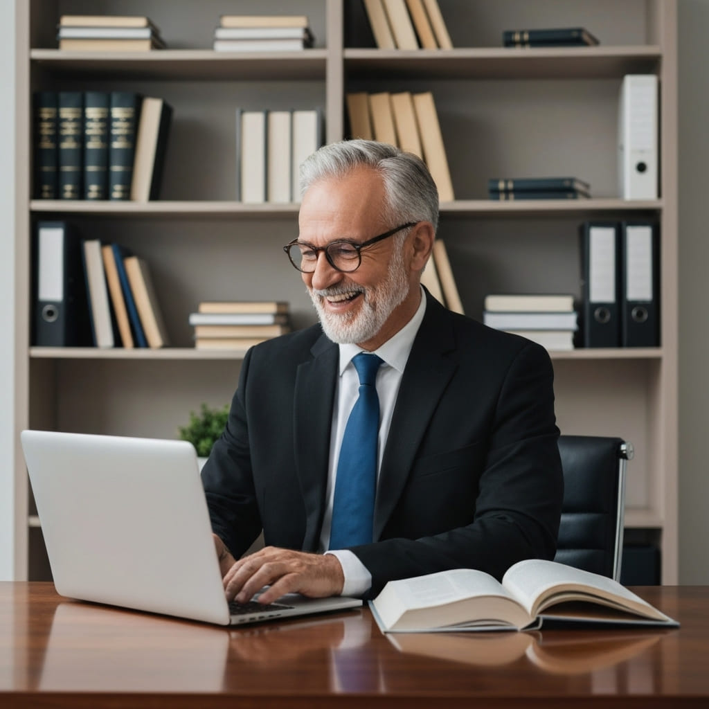 Pastor studying with Bible and computer